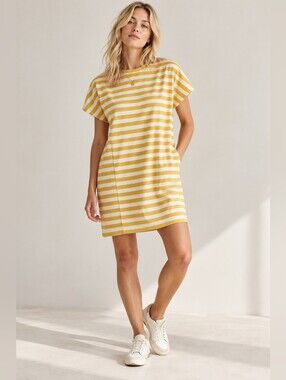KOMODO Organic Cotton Yasuko Yellow Striped Tee Pullover Mini Dress XS / Small